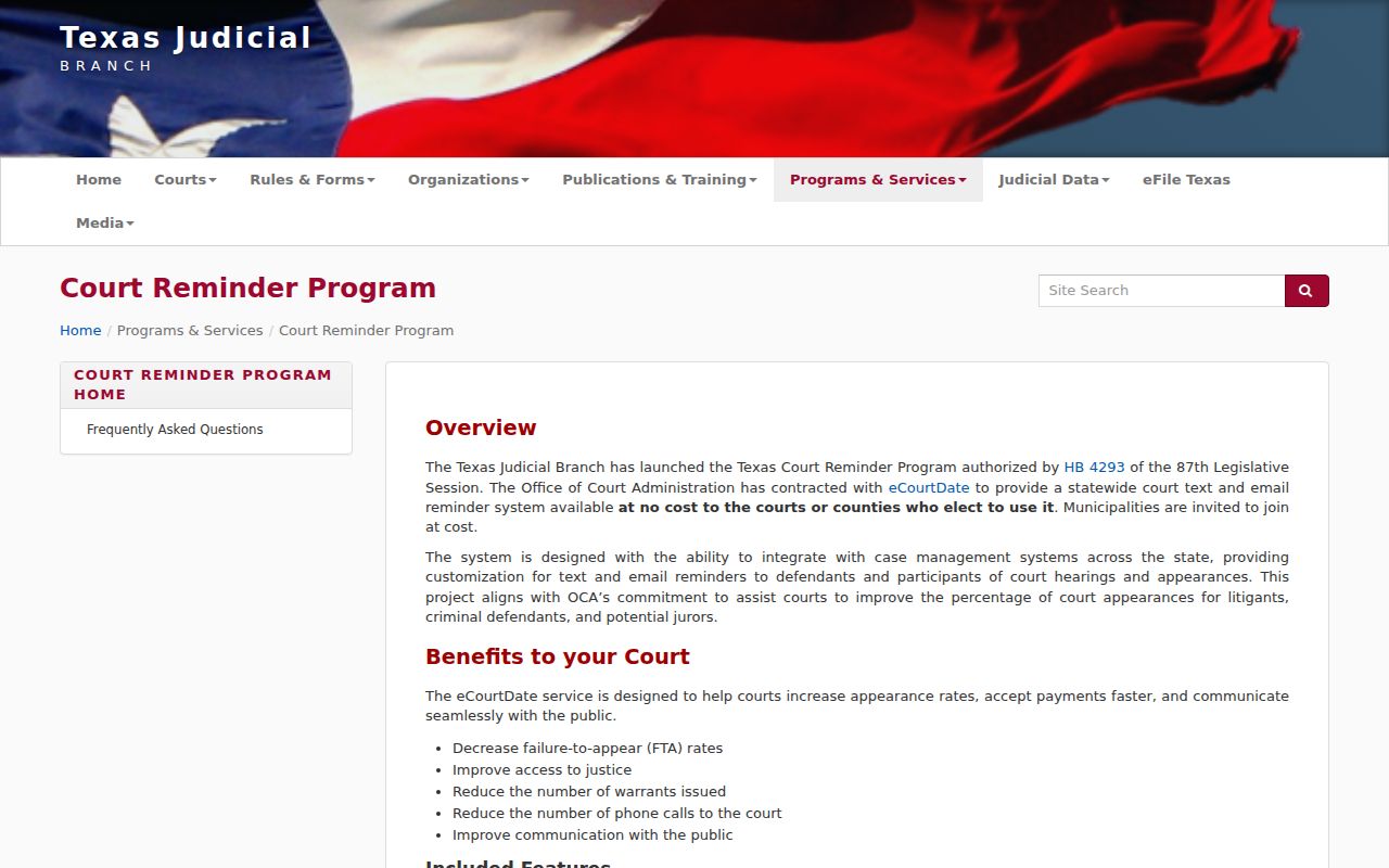 Kenedy County bench warrant reference to the Texas courts reminder program